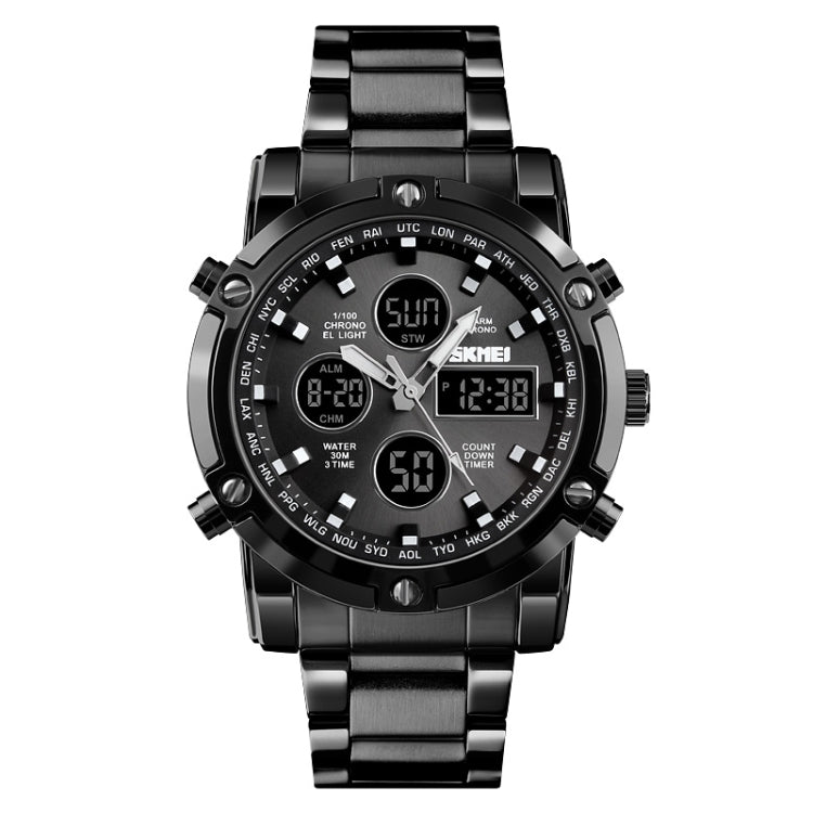 SKMEI 1389 Multifunctional Men Business Digital Watch 30m Waterproof Large Dial Wrist Watch with Stainless Steel Watchband (Black) - Metal Strap Watches by SKMEI | Online Shopping UK | buy2fix
