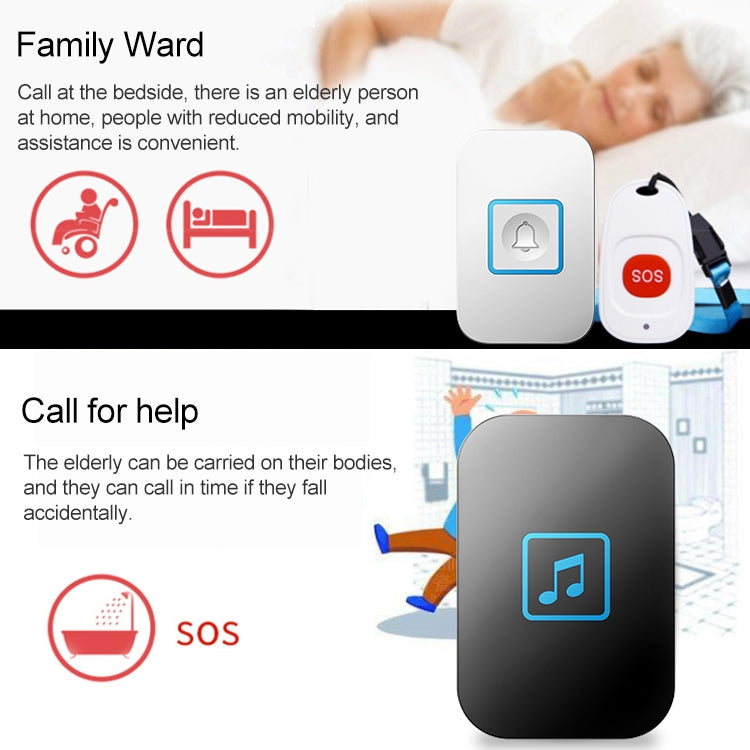 CACAZI C86 Wireless SOS Pager Doorbell Old man Child Emergency Alarm Remote Call Bell, UK Plug(Black) - Wireless Doorbell by CACAZI | Online Shopping UK | buy2fix