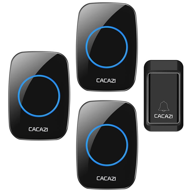 CACAZI A10G One Button Three Receivers Self-Powered Wireless Home Cordless Bell, UK Plug(Black) - Security by CACAZI | Online Shopping UK | buy2fix